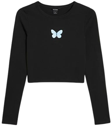 Long sleeve top - Black with butterfly - Monki WW