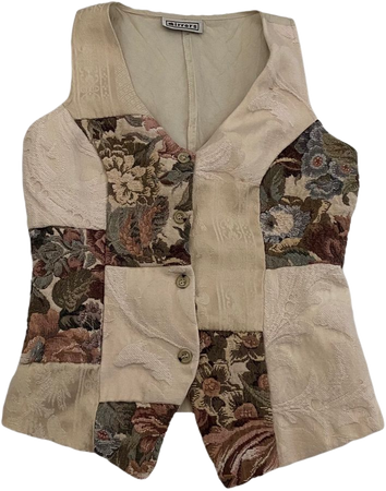 fairy / cottage core vintage white + pink + blue floral patchwork button up waistcoat vest