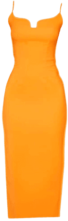 Bright Orange Contrast Piping U Bar Detail Midi Dress | PrettyLittleThing USA