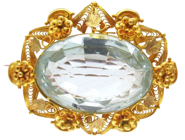 aquamarine 18k gold regency brooch