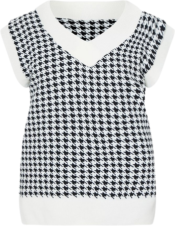 Monochrome Dogstooth V Neck Knitted Side Split Vest | PrettyLittleThing USA