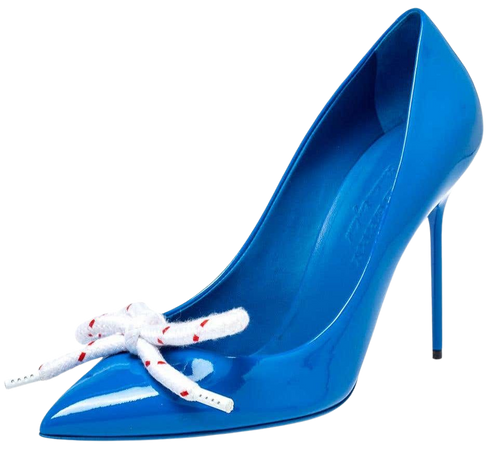 Burberry Blue Patent Leather Finsbury Bow Pointed Toe Pumps Size 40 For Sale at 1stDibs