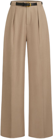 MidWaist Solid Pocket Straight Leg Trousers With Belt - Cider
