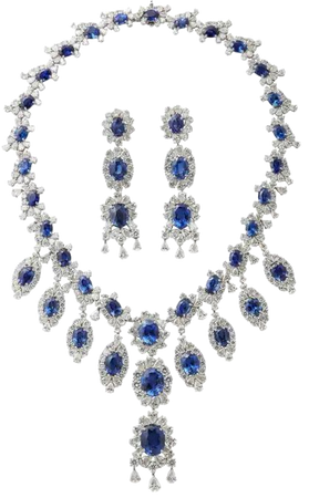 Sapphire and Diamond Earring and Necklace Set For Sale at 1stDibs