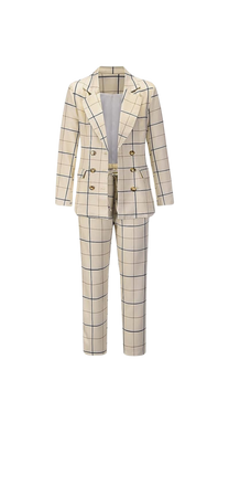 Women's 2 Piece Plaid Suits Set,Casual Suit Jacket + Wide Leg Pants