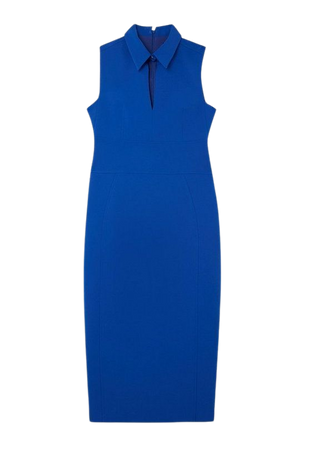 Stretch Crepe Cut Out Detail Collared Tailored Midi Dress | Karen Millen