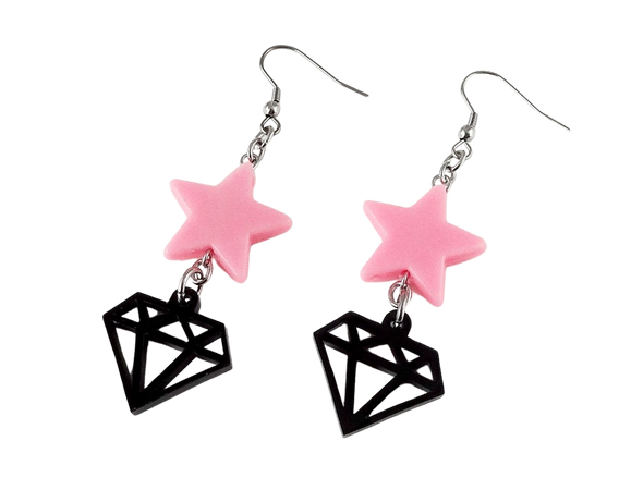 Pastel Goth Diamond & Star Earrings