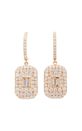 SHAY 18K Rose Gold Pave Diamond Essential Baguette Drop Earrings