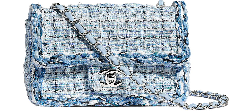 Tweed, Braid & Silver-Tone Metal Blue & White Mini Flap Bag | CHANEL