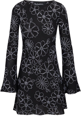 Brigitte Embroidered Fleur | Black Floral Silk Mini Dress | Réalisation