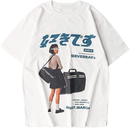 Vamtac Men's Oversized Graphic Tees Vintage Harajuku T Shirt Casual Baggy Streetwear Top Japanese Summer Unisex White at Amazon Women’s Clothing store