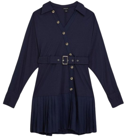 Jersey And Georgette Mix Belted Pleat Mini Dress | Karen Millen