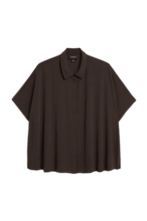 Brown short sleeve crepe blouse shirt - Brown - Monki WW