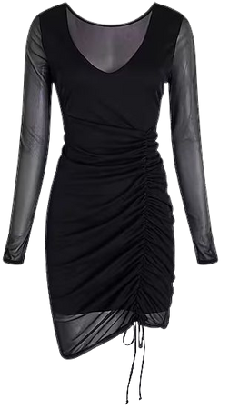 Mesh Long Sleeve Ruched Mini Sheath Dress | Express