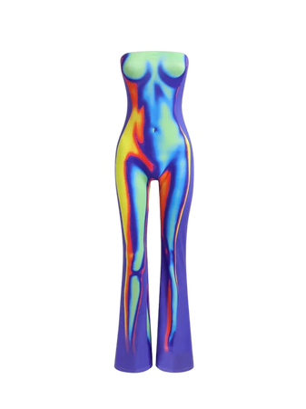 Edgy Multicolor Body print Tube Top Jumpsuit | kollyy