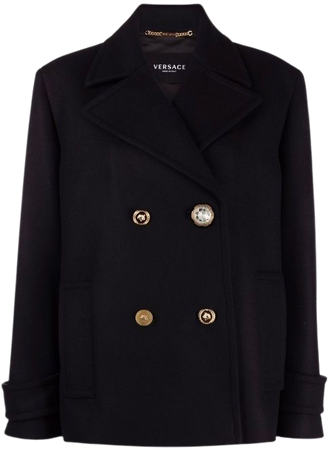 Versace crystal Medusa-button double-breasted peacoat