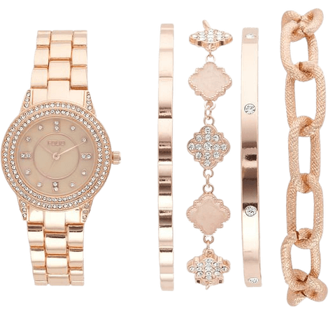 Folio Women's Rose Gold Tone Glitz Stackable Watch Set
