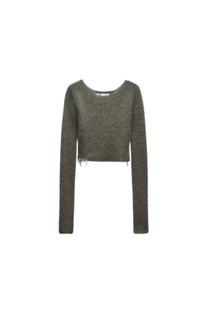 CONTRAST TOPSTITCHED CROPPED KNIT TOP - Khaki | ZARA United States