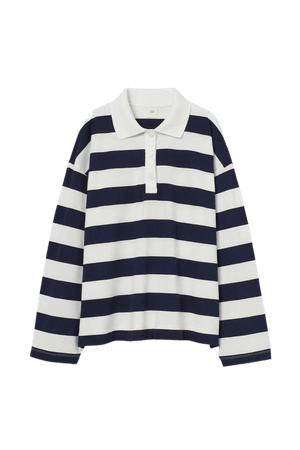 Long-sleeved Polo Shirt - Dark blue/striped - Ladies | H&M US