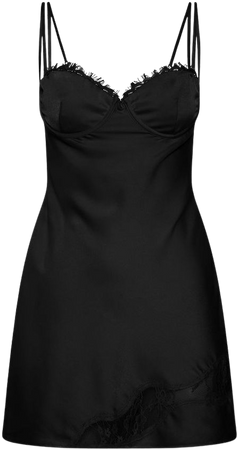 Joslyn Satin Lace Slip Mini Dress - Black - MESHKI U.S