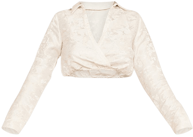 Cream Embossed Crop Shirt | PrettyLittleThing USA