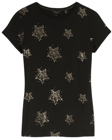 Star detail fitted tee - Black | Tops & Tees | Ted Baker