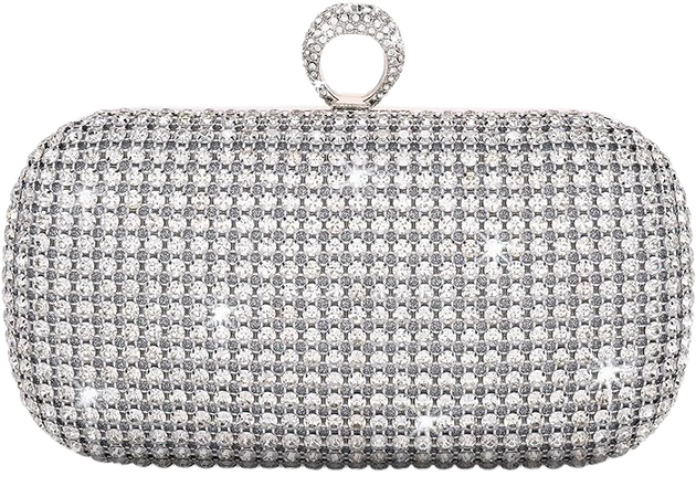 Women Rhinestone Evening Clutch Silver Purse Sparkly Glitter Bling Purse Bag for Bridal Wedding Party Crystal Ring Clasp Handbag Shoulder Bag Formal Prom Party: Handbags: Amazon.com