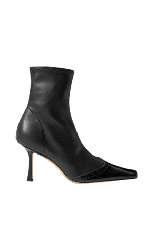 Bernie Paneled Faux Leather Ankle Boots - Black