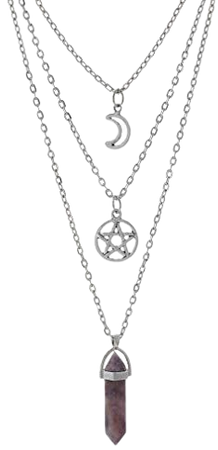 Amazon.com: MJartoria Moon Pentagram Necklaces-Chakra Charm Pendant 3 Layered Silver Color Alloy Chain Choker Necklace Set: Jewelry