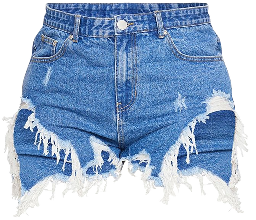 Plus Light Blue Wash Thigh Rip Denim Shorts | PrettyLittleThing USA