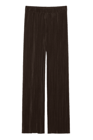 Dark brown raw hem pleated trousers - Dark brown - Monki WW