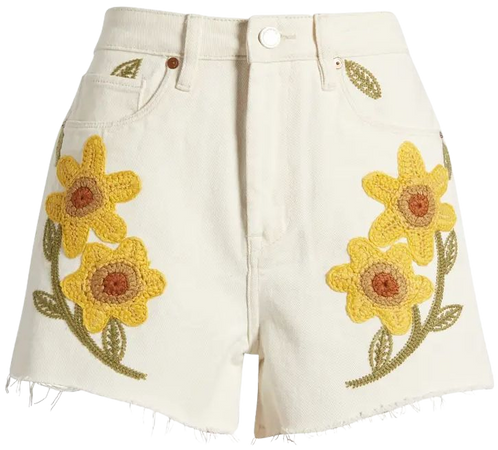 BLANKNYC Sunflower Crochet Embroidered Denim Shorts | Nordstrom