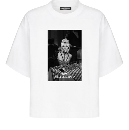 "Ciao, Kim" Pasta-print T-shirt in White for Women | Dolce&Gabbana®
