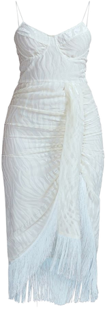 White Devore Tassel Detail Draped Midi Dress | PrettyLittleThing USA