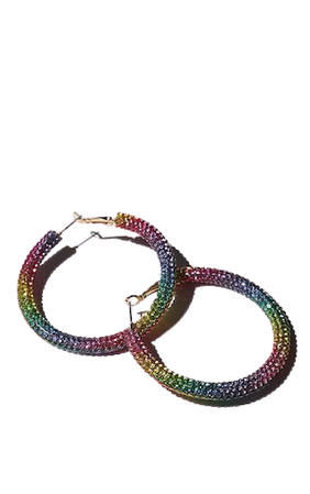 Multi Rainbow Diamante Hoop Earrings | PrettyLittleThing