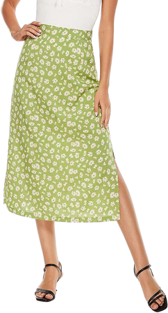 Amazon.com: LYANER Women's Floral Print Side Split High Waist Zipper Midi Skirt Floral Light Green Large : Clothing, Shoes & Jewelry