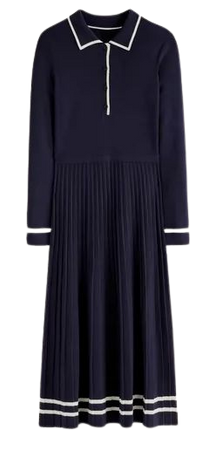 Mollie Pleated Knitted Dress - Navy Warm Ivory | Boden US