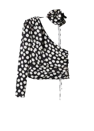 Polka-dot blouse with floral applique - Women | Mango USA