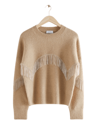 Diamanté Fringe Sweater - Beige - Sweaters - & Other Stories