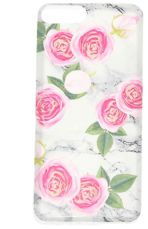 Pink Peonies Marbled Phone Case - White | Claire's US