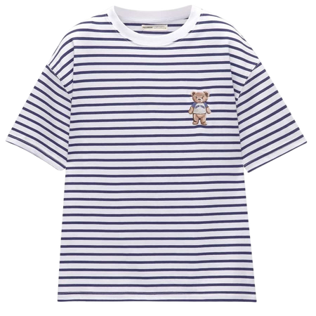 Striped T-shirt with embroidered bear - pull&bear