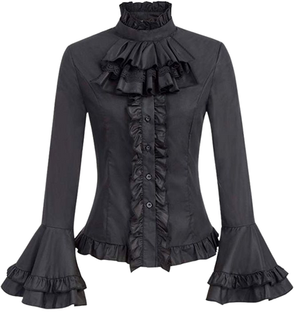 SCARLET DARKNESS Women's Victorian Lolita Ruffled Blouse with Removable Jabot at Amazon Women’s Clothing store