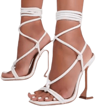 EGO white fiat lace up square toe faux leather heels