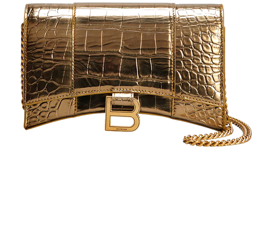 Balenciaga Hourglass Metallic Moc-Croc Wallet w/ Chain Strap | Neiman Marcus