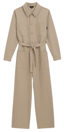 beige cotton twill women jumpsuit