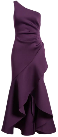 Eliza J One-Shoulder Side Pleat Ruffle Gown | Nordstrom