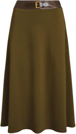 Buckle-Trim Ponte A-Line Skirt
