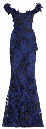 Floral-Appliquéd Lace Off-The-Shoulder Gown By Marchesa | Moda Operandi