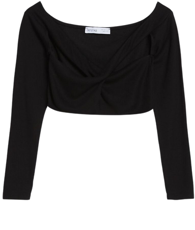 Long sleeved crop top with a crossover neckline - T-shirts - Woman | Bershka