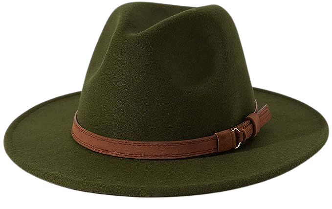 Lisianthus Men & Women Vintage Wide Brim Fedora Hat with Belt Buckle A-Olive 59-60cm at Amazon Women’s Clothing store